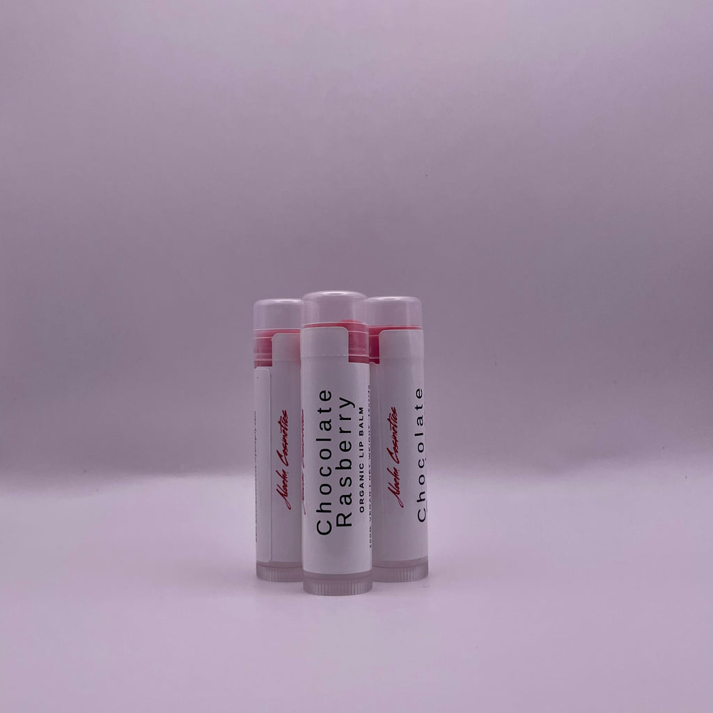 Organic and natural Chocolate Raspberry Lip Balm with nourishing ingredients